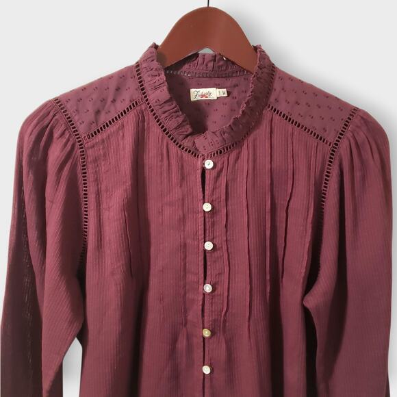 Faherty Womens Willa Blouse Catawaba Grape Purple Sz Medium Boho Peasant Classic - Picture 2 of 15